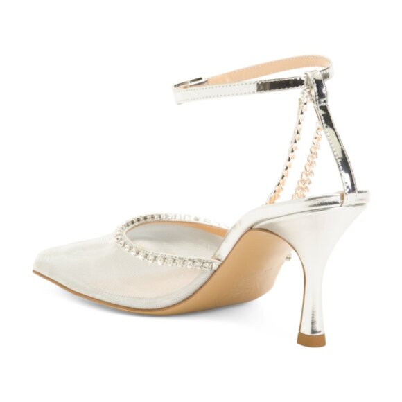 NALEBE Made In Italy Ankle Wrap Heeled Mule Sandals With Chain - Picture 2 of 5